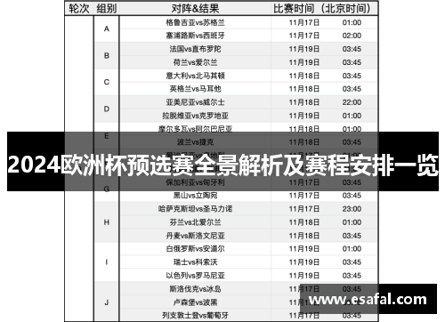 2024欧洲杯预选赛全景解析及赛程安排一览